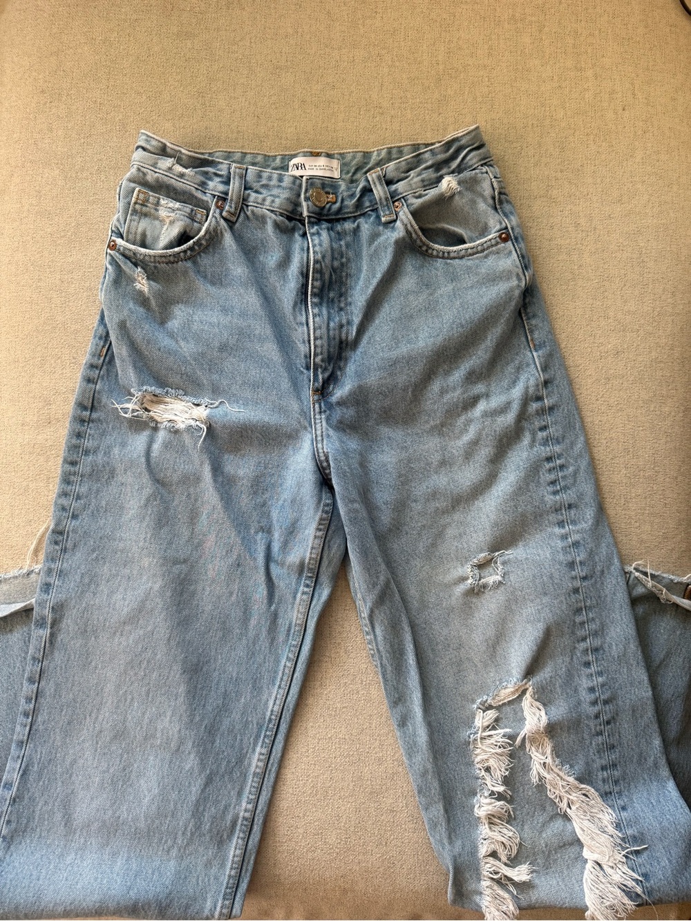 Zara Light Blue Distressed Boyfriend Jeans